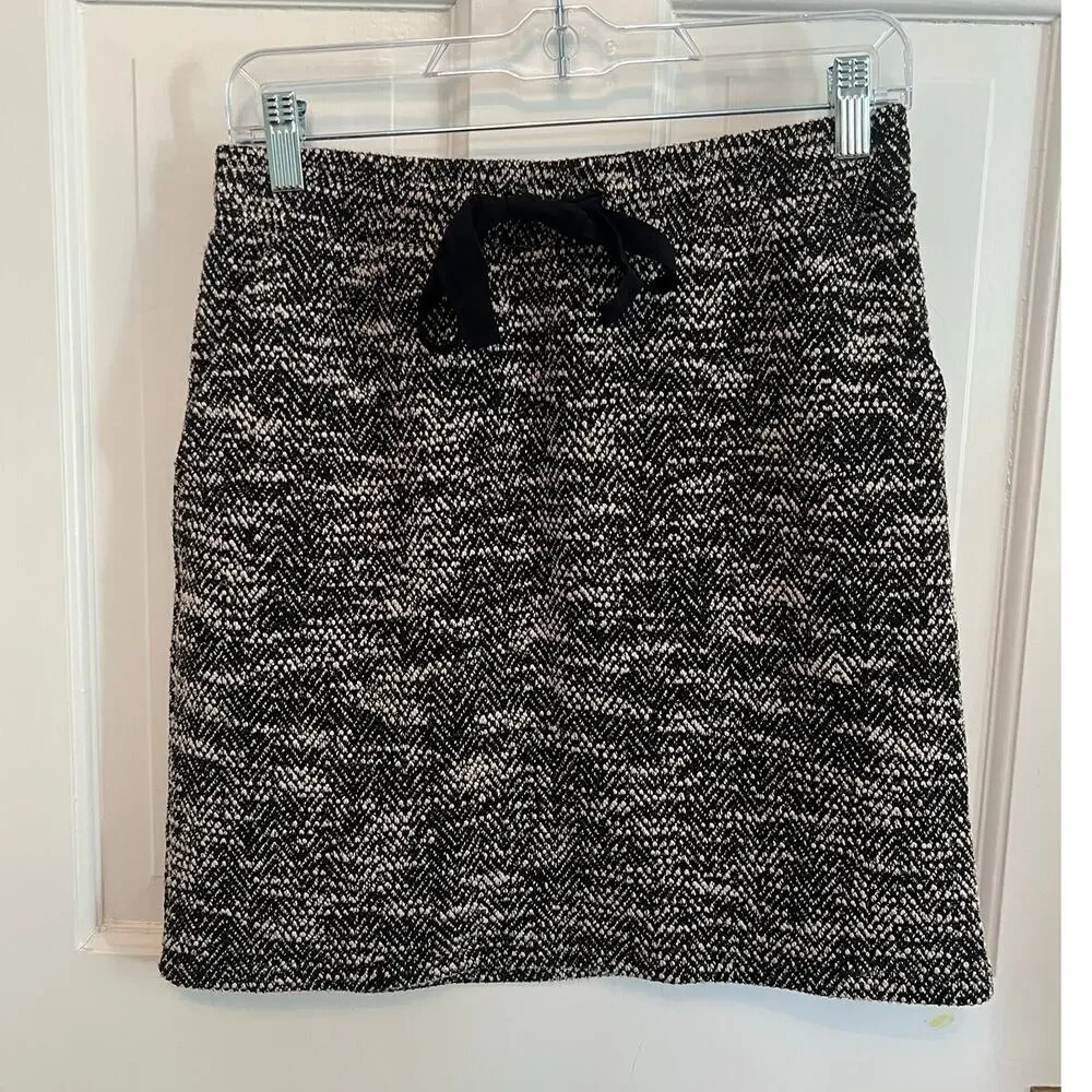 NEW Loft Black White Boucle Pocket Drawstring Skirt Woven Mini Pull On Womens XS